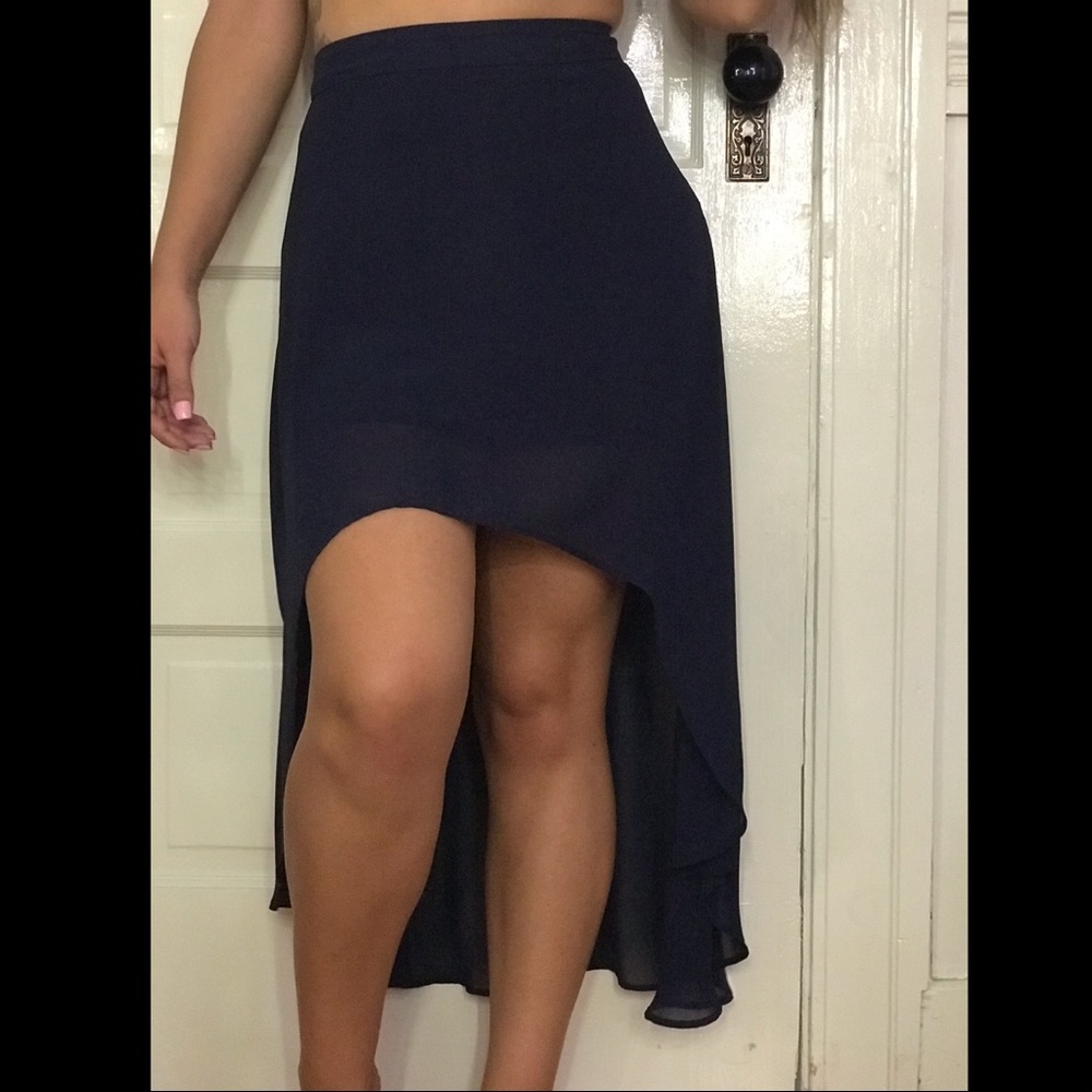 Navy Blue High Low Skirt